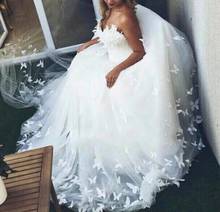 Vestidos de novia con apliques de mariposa 3D, tul suave sin tirantes, línea A, encaje romántico, personalizado, talla grande, 2021 2024 - compra barato