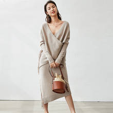100% Cashmere Knitted Suits Women Casual Style Two Pieces Set Solid Knitted Long Sleeve Pullover And Skirt Elegant New Fashion 2024 - buy cheap