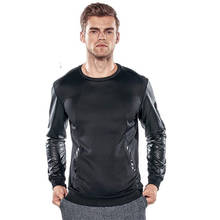 Hip Hop Hoodies Men's Sweatshirts PU Leather Patchwork Pullovers 2020 New Spring Man Sweatshirts Male Casual Sportwear Clothes 2024 - buy cheap
