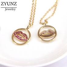 5PCS, Round Lip Necklace For Women Crystal Necklace Pendant CZ Cubic Zirconia Gold Chain Jewelry Women Gifts 2024 - buy cheap