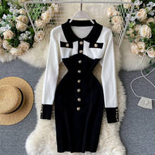 Vestido de diseñador de punto para mujer, suéter Retro de manga larga, ajustado con botones, otoño y primavera 2024 - compra barato