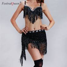 Sexy Belly Dance Costume Two 2 Piece Set Shiny Rhinestones Tassels Crop Top Hollow Out Hip Scarf Chic Dancing Outfits For Women 2024 - buy cheap