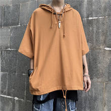 Summer Hooded T Shirt Men Fashion Solid Color Casual Short-sleeved T-shirt Mens Japanese Streetwear Loose Hip-hop Tshirt Men 2024 - buy cheap