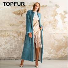 TOPFUR Fashion Blue Real Mink Fur Coat With Belt Femme Casual Long Clothing Plus Size Solid Color Long Fur Coat Warm Jacket 2024 - buy cheap