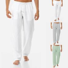 Pantalones informales de lino para hombre, pantalón ligero con cordón y cintura elástica, para la playa, para verano 2024 - compra barato