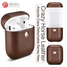 Crazy Horse-Bolso de cuero para Apple AirPods, Funda de cuero para auriculares inalámbricos con Bluetooth, funda para AirPods 2, funda para caja de carga 2024 - compra barato