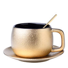 Nórdico de alta qualidade conjuntos de xícara de café dourado fosco cerâmica xícara de chá da tarde pires colher conjunto copo de café expresso escritório em casa drinkware 2024 - compre barato