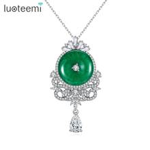 LUOTEEMI Big Female Pendant Necklace CZ Green Color Stone Vintage Charm Jewelry Christmas Dating  Party Birthday Gifts for Mom 2024 - buy cheap