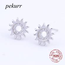 Pekurr 925 Sterling Silver Hollow CZ Zircon Round Circle Burning Sun Stud Earring For Women Fine Jewelry Natural Brincos 2024 - buy cheap