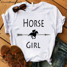 Horse Girl letter print funny t shirt Women T-Shirts casual horse tshirt white Tops Hipster Female short sleeve women T shirt 2024 - buy cheap