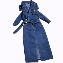 Fashion Denim Dress Women A Line spring autumn Dress Solid Color belted Split package hip Dress 2024 - buy cheap