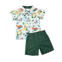 PUDCOCO Toddler Newborn Kids Baby Boys Summer Clothes Print Short Sleeve T-shirt Tops+Short Pants Outfits Sets 1-5Y 2024 - buy cheap