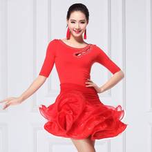 D0828 Lady Latin Dancing Dress Women's Adult New Style Spring Dance Costume Half-sleeve Shirt Dress Jump Leotards Latin Dress 2024 - buy cheap