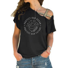 Защитите океан Для женщин футболка защиты будущих лозунг футболка Повседневное футболки сохранить КИТ футболки нерегулярные косой крест с бандажным лифом 2024 - купить недорого