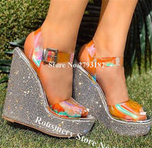 Women Shining Peep Toe PVC High Platform Rhinestone Wedge Sandals Bling Bling Crystal Wedges Height Increased High Heel Sandals 2024 - buy cheap