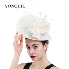 Sinamay-Sombrero de imitación Sinamay para mujer, tocado grande, estilo Derbi, pluma de llanto, flor, accesorios para el cabello de boda, SYF408 2024 - compra barato