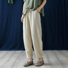 Pantalones holgados de lino y algodón para mujer, pantalón con cintura elástica, Color sólido, verano, 2020 2024 - compra barato