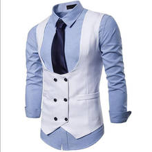 Branco duplo breasted colete para homens fino ajuste de uma peça homem terno casual colete nova moda roupas cintura casaco 2024 - compre barato