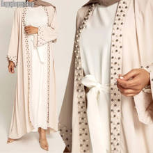 Модное мусульманское кимоно ручной работы из бисера в Дубае, платье, мусульманский кардиган, платье, открытая абайя, турецкий кафтан, одежда 2024 - купить недорого