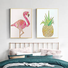 Carteles e impresiones de pared de planta verde, pintura en lienzo de flamenco moderno, piña, Animal, decoración minimalista para sala de estar 2024 - compra barato