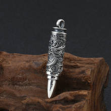 S925 Sterling Silver Vintage Thai silver ancient Bullet Jewelry Dragon Engrave Punk Men Memorial Pendant Holder Ash Urn Necklace 2024 - buy cheap