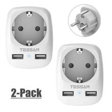 TESSAN-Adaptador de corriente 3 en 1, adaptador de viaje Universal de la UE con 1 enchufe y 2 conexiones USB (2.4A), 2 paquetes 2024 - compra barato