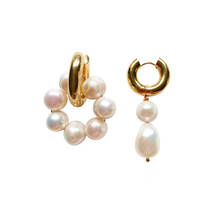 Pendientes de perlas naturales bohemios asimétricos para mujer, diseño creativo, Pendientes colgantes de aro de acero inoxidable, joyería 2020 2024 - compra barato