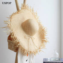 USPOP New summer hats women raffia sun hats fashion rough edges straw hats bow super wide brim beach hats 2024 - buy cheap
