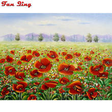 red poppy Flower Fields 5D Full Square Round DIY Diamond Painting Cross Stitch Diamond Embroidery Mosaic Idyllic landscape 2024 - buy cheap