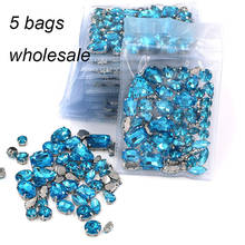 Clothing accessories  Wholesale 5 bags mixed shape glass crystal sliver base Lake blue rhinestones diy wedding dress 2024 - buy cheap