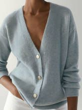 Camisola feminina de cobre simples breasted básico cardigan com decote em v casaco de malha 2024 - compre barato
