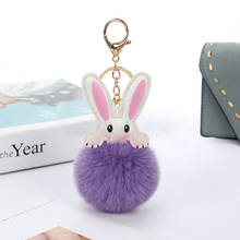 Cute cartoon rabbit keychain pendant car keychain artificial rabbit fur ball pompons keychain handbag women plush keychain 2024 - buy cheap