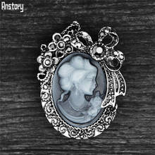 Vintage Bowknot Cameo Brooches Antique Silver Plated Fashion Resin Flower Rhinestone Brooch For Women BR29 2024 - buy cheap