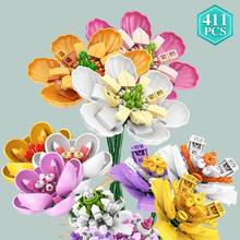 Креативный Романтический букет цветов Sembo, строительные блоки MOC, сборка садовых растений, кирпичи «сделай сам», игрушка для девочек, друзей, подарок на день рождения 2024 - купить недорого