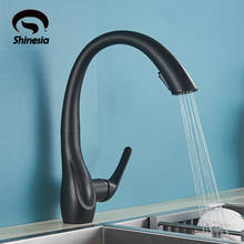 Shinesia-grifo extraíble para fregadero de cocina, mezclador de agua caliente y fría con rotación de 360 grados, color negro mate, montado en cubierta 2024 - compra barato