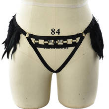 Calcinha feminina com penas de goth, lingerie sexy preta tipo fio dental, lingerie ajustável de corpo na parte inferior do corpo, cinto de gaiola 2024 - compre barato
