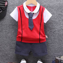 Camiseta y pantalones cortos a rayas para bebé, conjunto de ropa con corbata de moda para niño, traje de algodón para niño, 2 uds. 2024 - compra barato