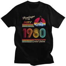 Vintage masculino maio 1980 40th aniversário camisetas 40 anos de idade presente t camisa celebração aniversário algodão manga curta camisetas 2024 - compre barato