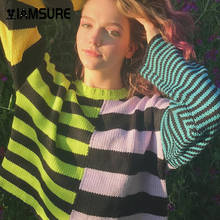 Женский вязаный пуловер IAMSURE в полоску, свитер с длинным рукавом в стиле пэчворк, повседневный свободный свитер в Корейском стиле 90-х годов 2024 - купить недорого