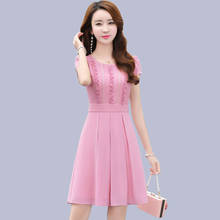 Vestido linha a feminino, rosa, manga curta elegante social plus size 2021 2024 - compre barato