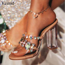 Kcenid New fashion crystal diamond slides clear PVC transparent slippers women shoes peep toe high heels party shoes summer 2024 - buy cheap