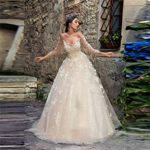 Vestido de noiva com apliques de renda em 3d, vestido de casamento com botões e flores 2024 - compre barato