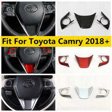 Yimaautotrims Steering Wheel Cover Trim 3 Pcs Fit For Toyota Camry 2018 - 2022 Matte Red / Carbon Fiber Look Interior Mouldings 2024 - buy cheap
