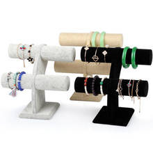 Barra en T de 2 capas de terciopelo/Lino de madera para exhibición de Joyas, pulsera, reloj, collar, soporte organizador de exhibición 2024 - compra barato