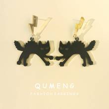 QUMENG 2020 Halloween Acrylic Lightning Dangle Earring Laser Cut Out Lighting Black Cat Earring punk funny party holiday Jewelry 2024 - buy cheap