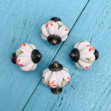 1.34" Pure Ceramic Drawer Pull Dresser Knobs  Solid Pumpkin with Painted Floral Wardrobe Cabinet Door Pulls Handle Knob Hardware 2024 - buy cheap