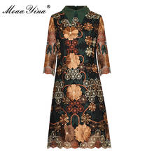 Moaayina vestido feminino de designer, vestido de outono para mulheres bordado floral de malha com pérolas, vestidos vintage de alta qualidade 2024 - compre barato
