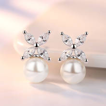 Trendy Four Clover Stud Earrings Shiny AAA Zircon Imitation Pearl Earring Stud Simple Elegant Earring Piercing Jewelry For Women 2024 - buy cheap