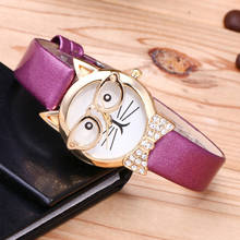 Relógio de pulso com pulseira de couro feminino, relógio analógico de quartzo com estampa de gato, para moças, vestimenta criativa 2019 2024 - compre barato