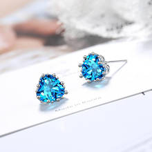 KOFSAC-pendientes de cristal azul con forma de corazón para mujer, joyería de Color plateado, joyería de señora, regalos de fiesta de aniversario 2024 - compra barato